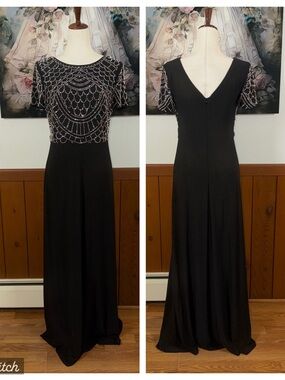 Elegant SLNY Black Beaded Evening Gown